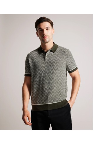 WALDUN DARK GREEN ZIG ZAG KNIT POLO SHIRT