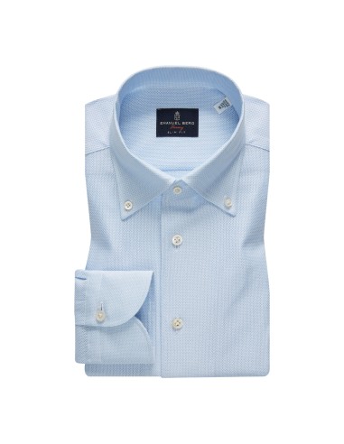 BLUE EXTRA FINE SOLID GIRO INGLESE PREM. LUXURY SPORT SHIRT