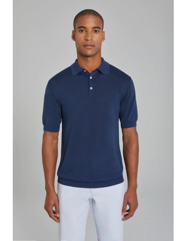 TUPPER-COTTON AND SILK KNIT SS POLO IN NAVY