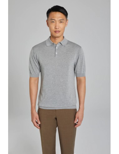 TUPPER-COTTON AND SILK KNIT SS POLO IN GREY